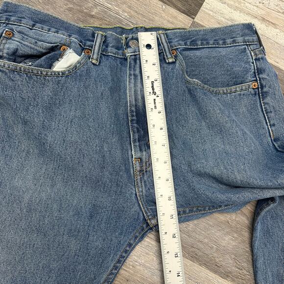 Levis 505 Red Tab Mid Wash Blue Mens 34x32 Regular Fit Straight Leg Denim Jeans - Picture 9 of 11